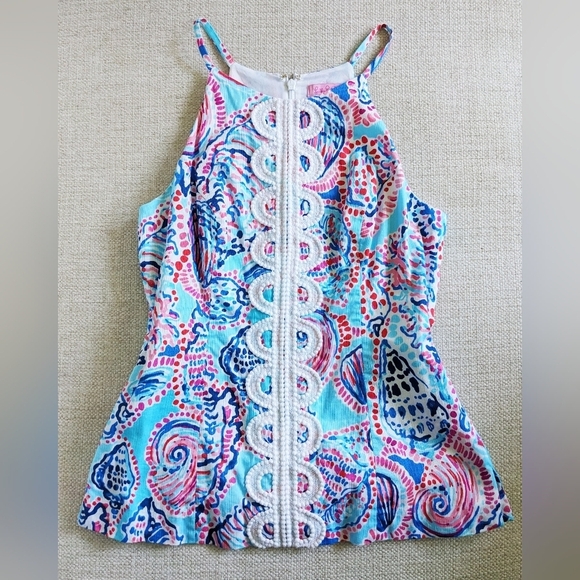 Lilly Pulitzer ANNABELLE Halter Top SHELL ME ABOUT IT Multi Blue White Lace 2 - Picture 3 of 8
